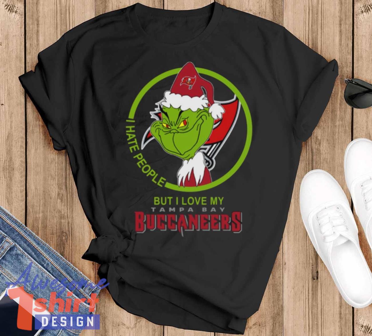 Tampa Bay Buccaneers NFL Christmas Grinch I Hate People But I Love My Favorite Football Team T Shirt