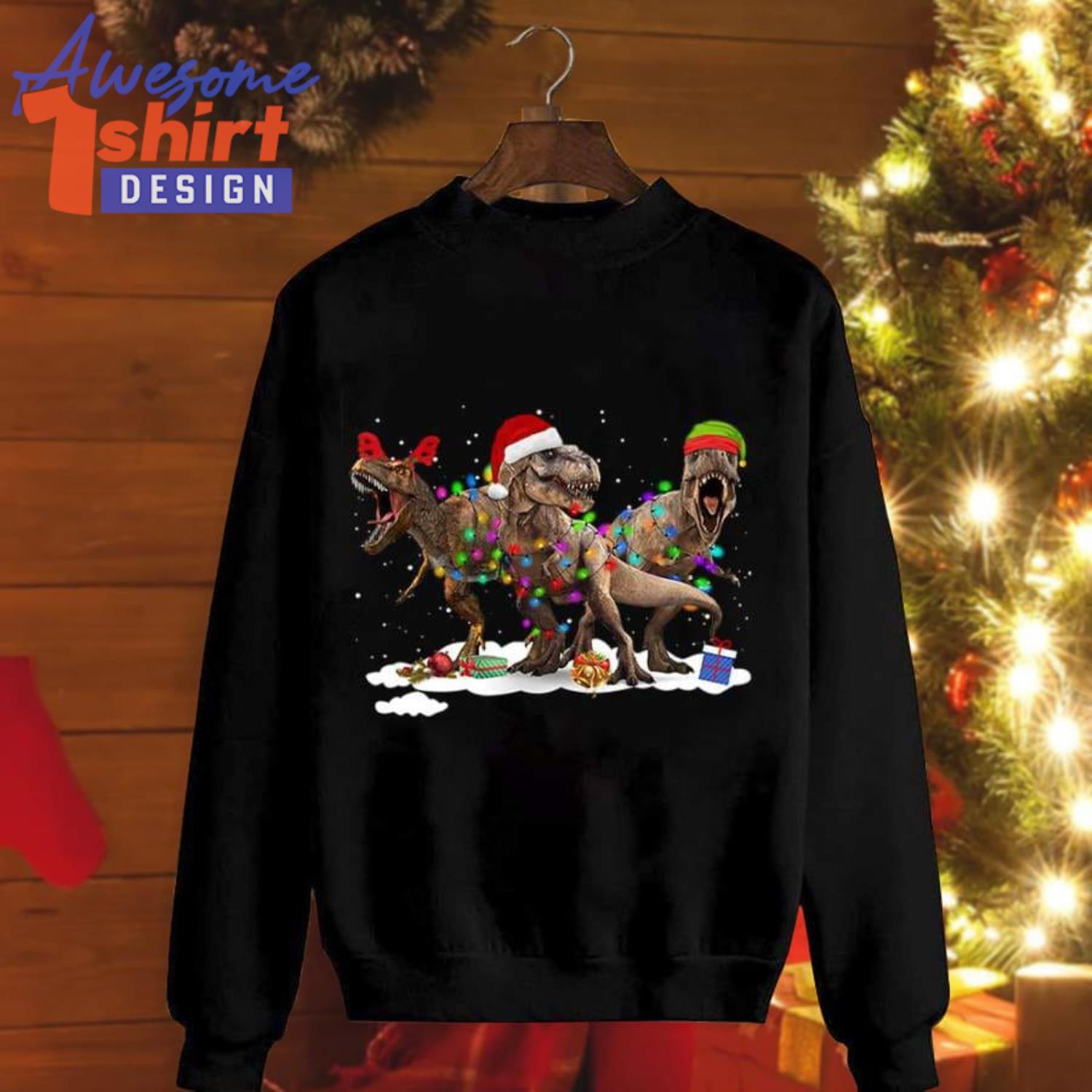 Dinosaurs Colorful Light Santa Hat Gifts Christmas Sweatshirt