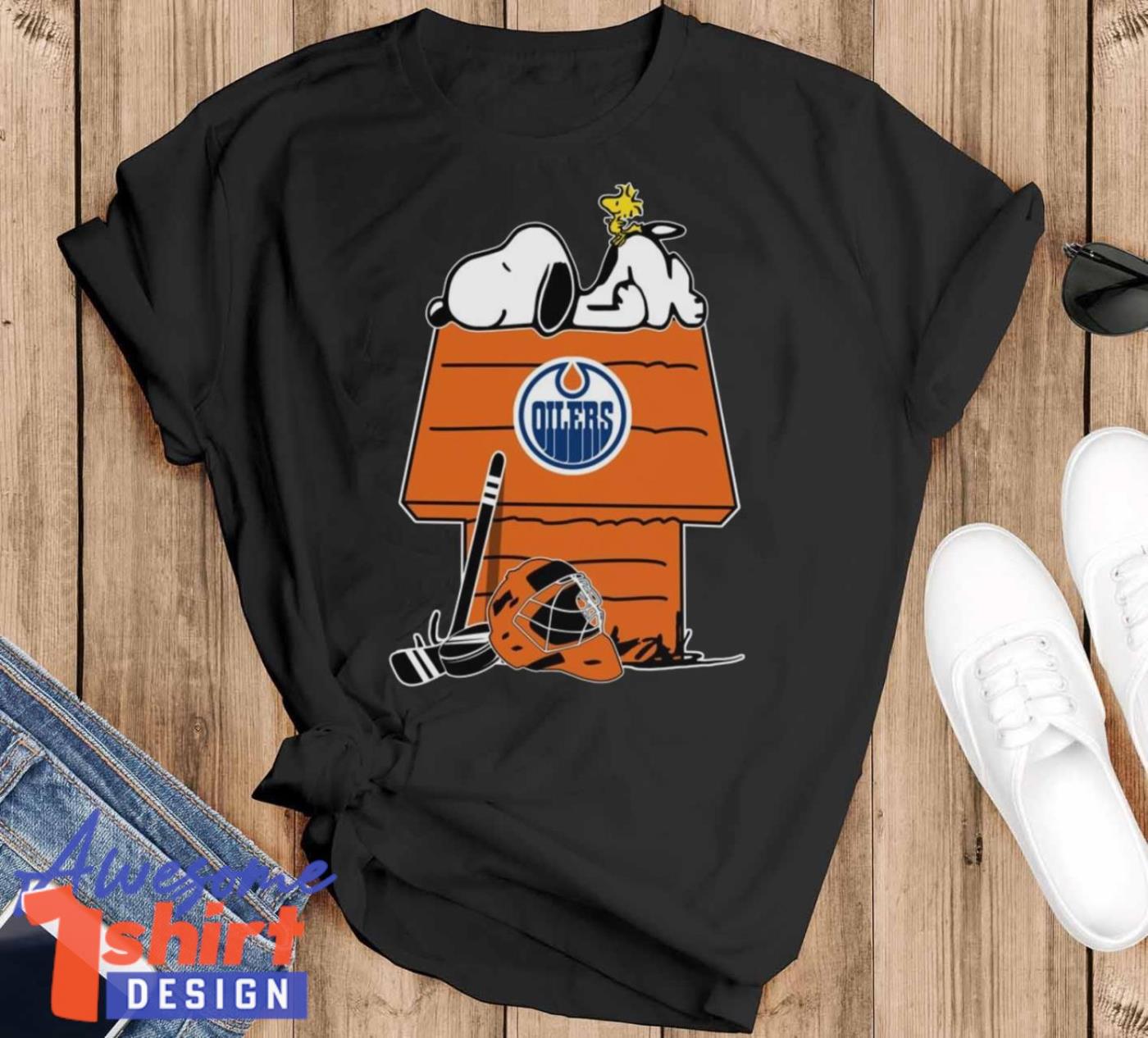 Edmonton Oilers NHL Hockey Snoopy Woodstock The Peanuts Movie T Shirt For Fans