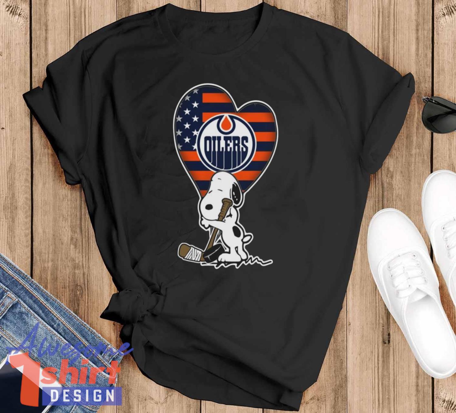 Edmonton Oilers NHL Hockey The Peanuts Movie Adorable Snoopy Shirt