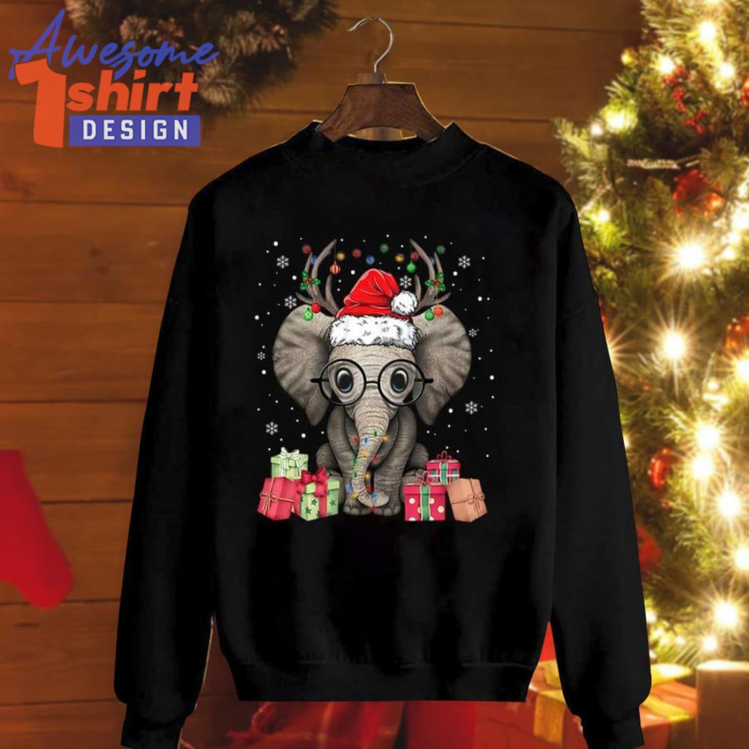 Elephant Christmas Santa Hat Gifts Christmas Sweatshirt