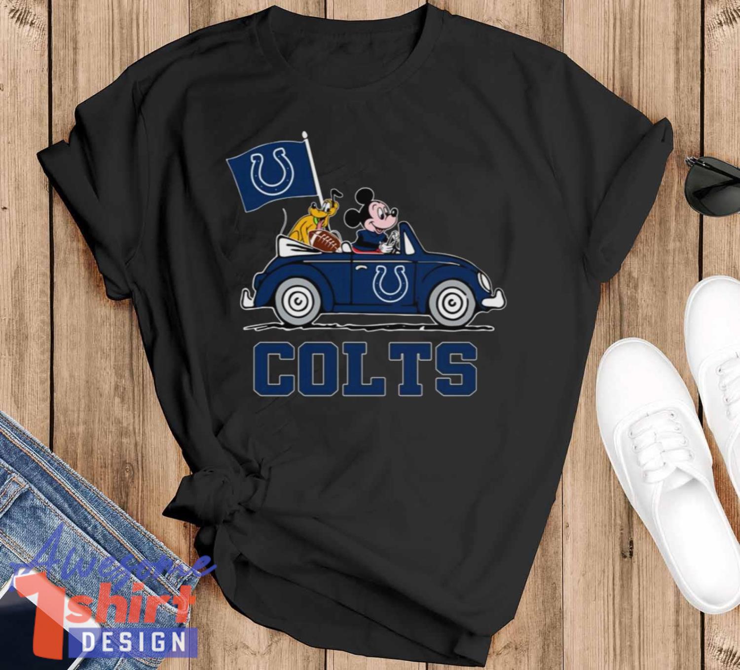 NFL Football Indianapolis Colts Pluto Mickey Driving Disney Shirt