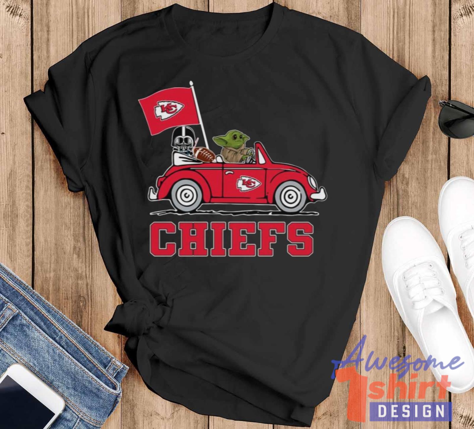 NFL Football Kansas City Chiefs Darth Vader Baby Yoda Driving Star Wars Shirt T Shirt