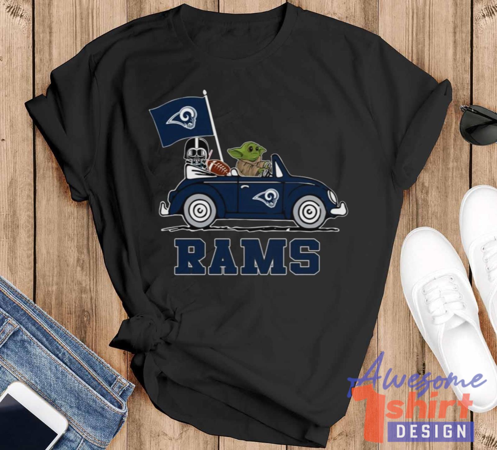 NFL Football Los Angeles Rams Darth Vader Baby Yoda Driving Star Wars Shirt T Shirt