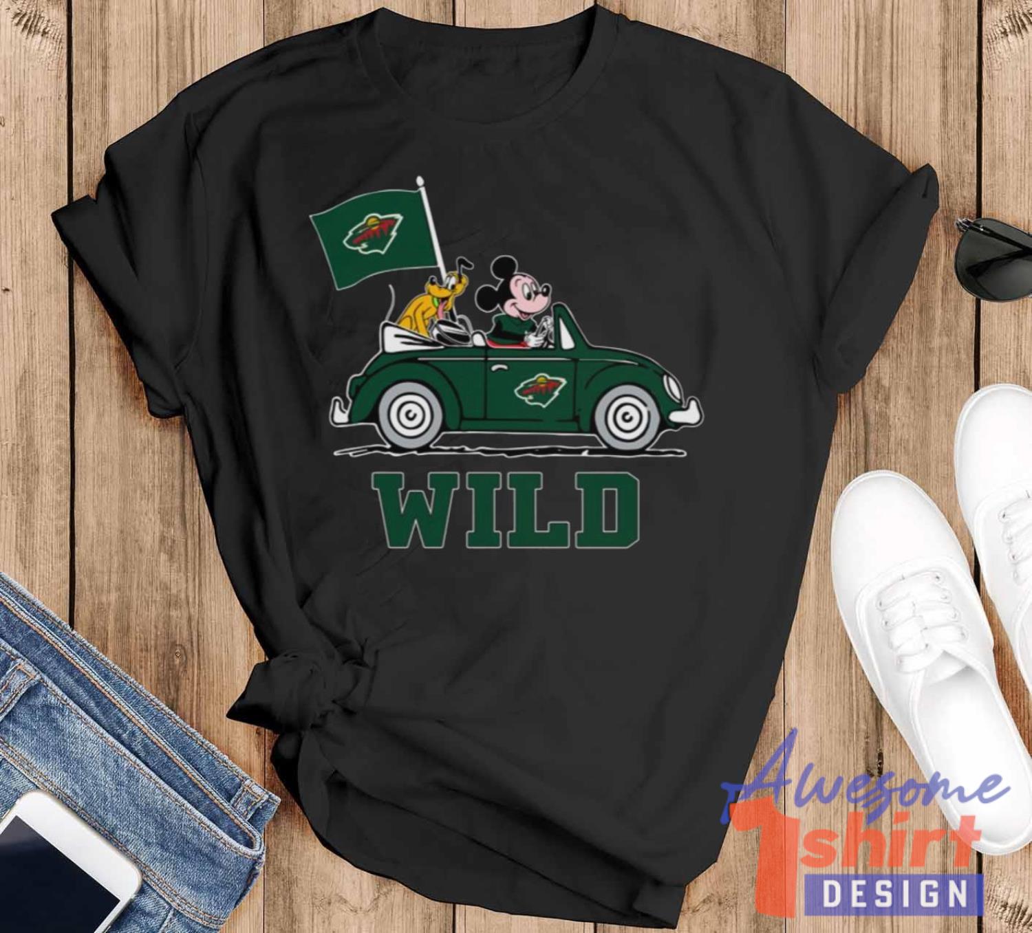 NHL Hockey Minnesota Wild Pluto Mickey Driving Disney Shirt