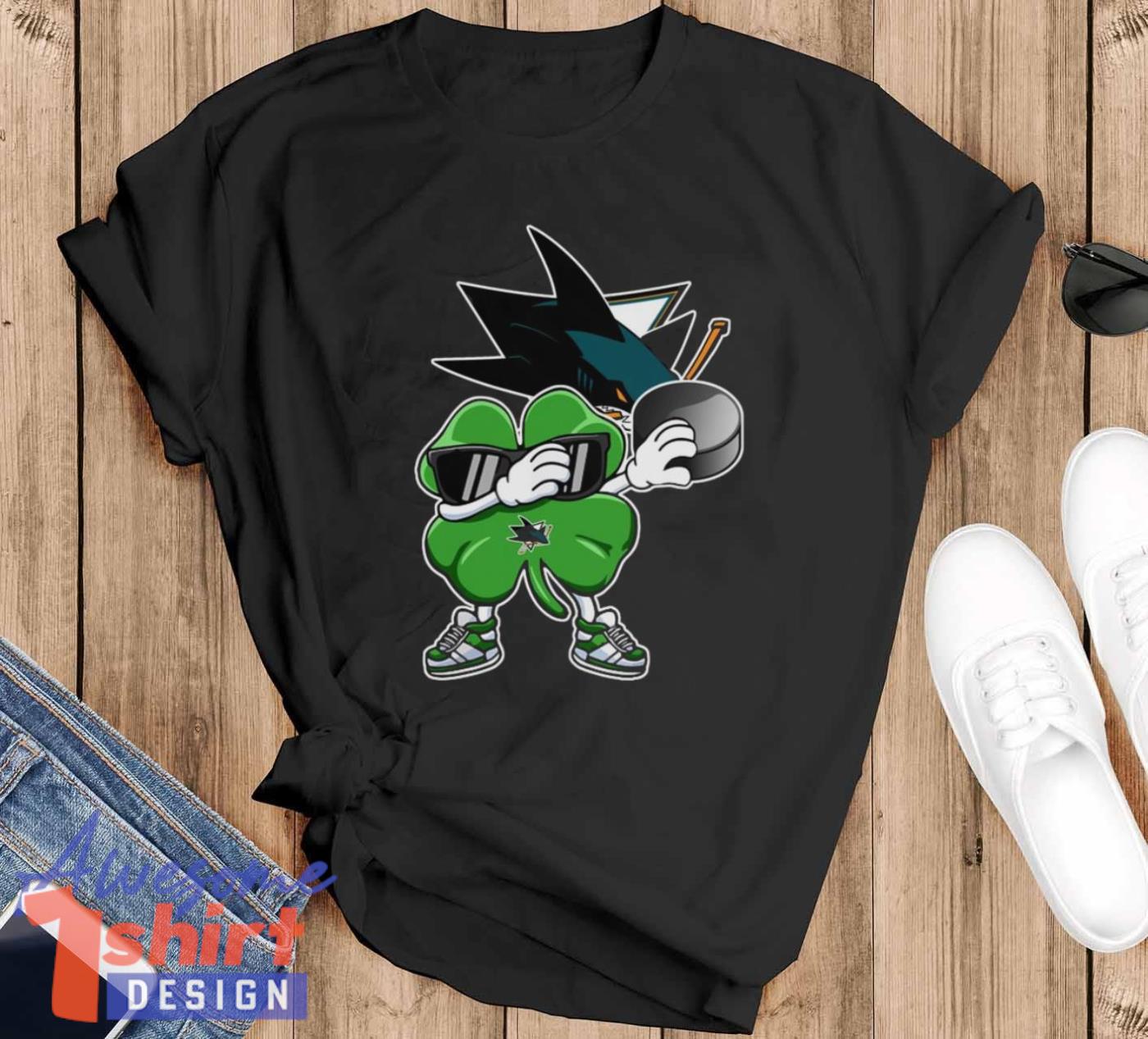 NHL San Jose Sharks Hockey Dabbing Four Leaf Clover St. Patrick’s Day Shirt T Shirt