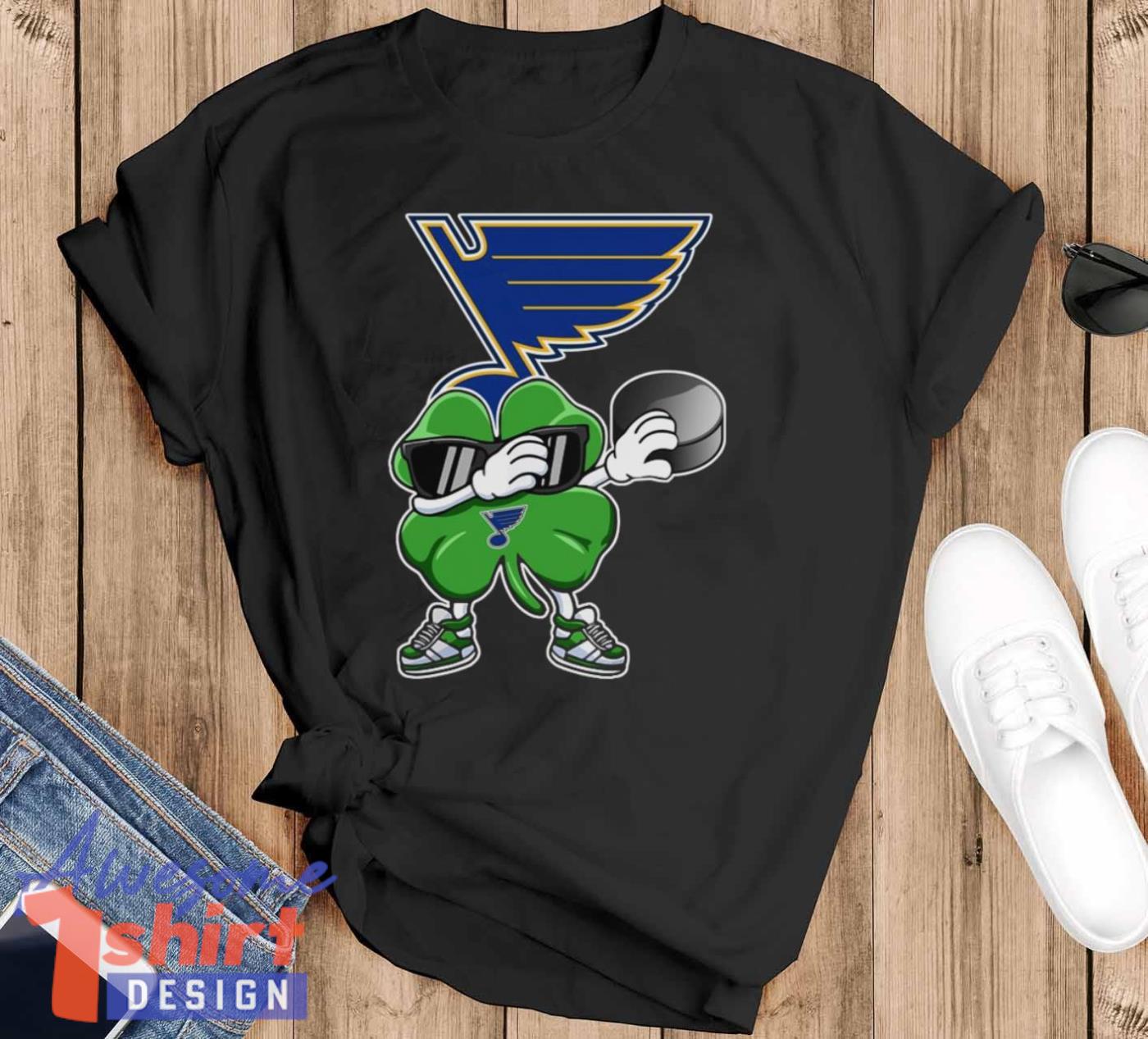 NHL St.Louis Blues Hockey Dabbing Four Leaf Clover St. Patrick’s Day Shirt T Shirt