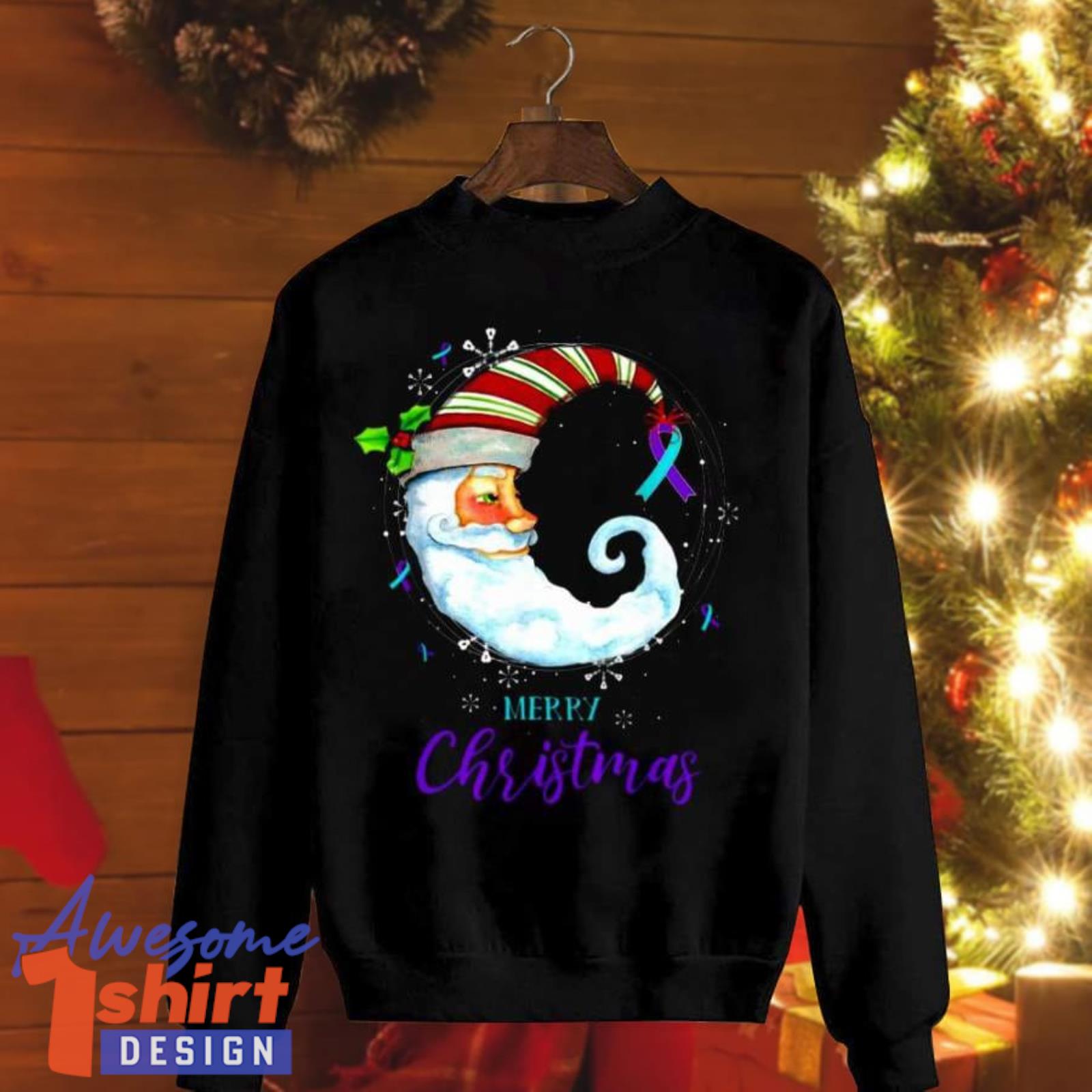 Suicide Prevention Santa Moon With Teal Purple Rib Love Noel Christmas Sweatshirt