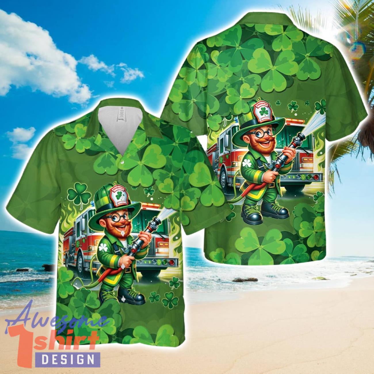 Firefighter Saint Patrick’s Day Leprechaun Hawaiian Shirt Beach Shirt For Men Woemn