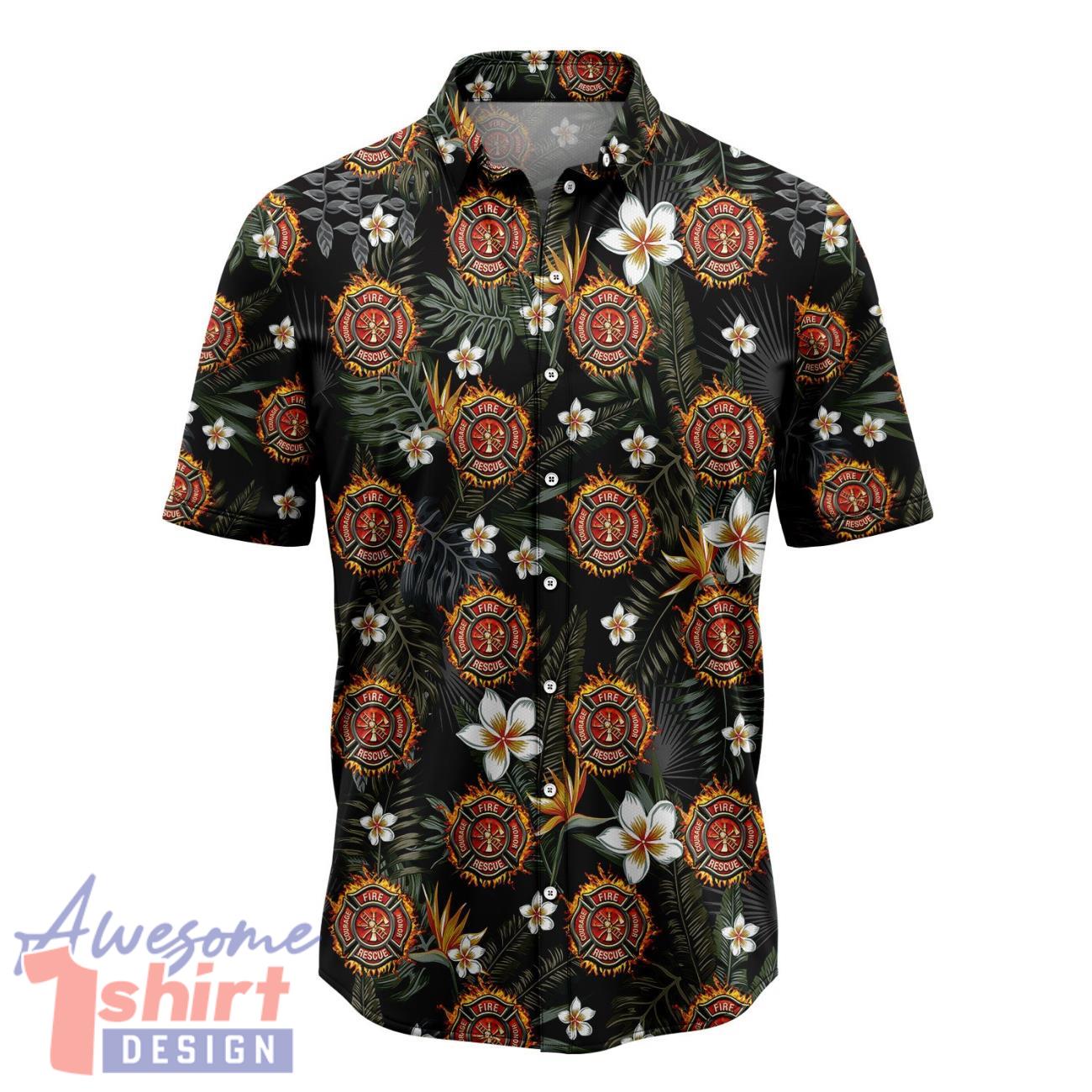 Firefighter Tropical Pattern Hawaiian Shirt Short Sleeve Beach Shirt