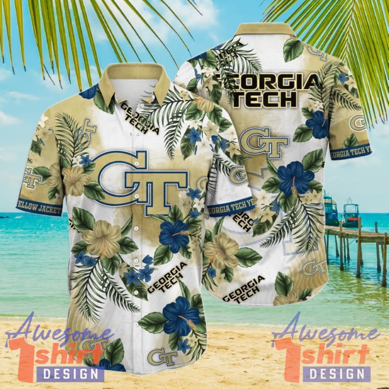 Georgia Tech Yellow Jackets NCAA3 Flower Hibiscus Tropical 3D Hawaiian Shirt Gift Ideas For Summer