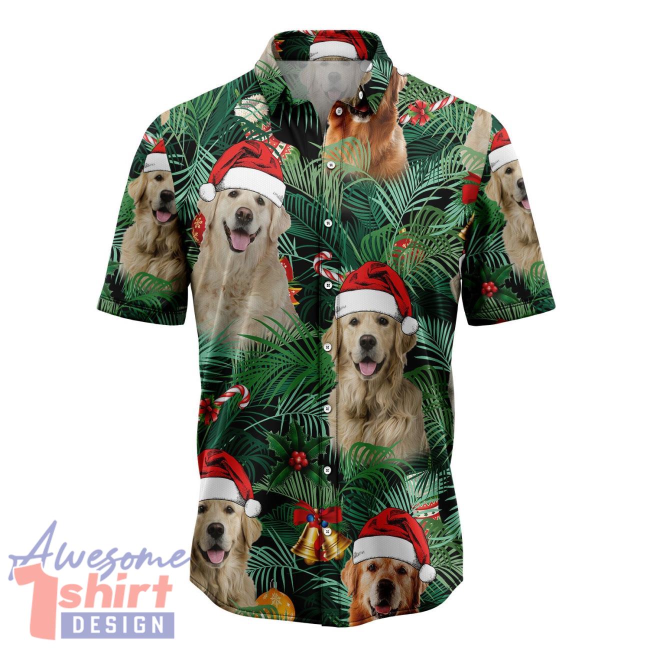 Golden Retriever Christmas Hawaiian Shirt Short Sleeve Beach Shirt