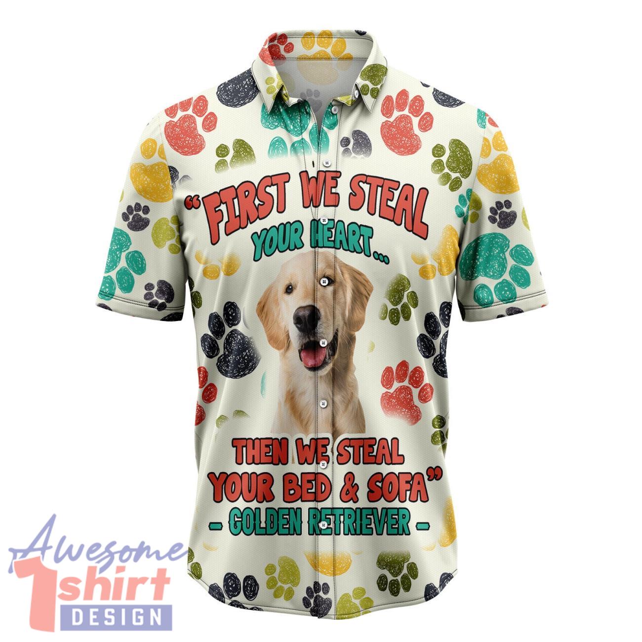 Golden Retriever Steal Your Heart Hawaiian Shirt Short Sleeve Beach Shirt