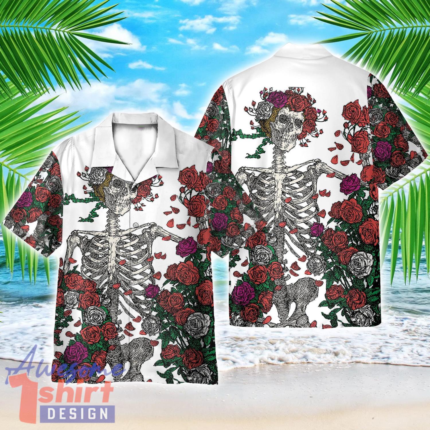 Grateful Dead Skull With Rose AOP Hawaiian Shirt Cute Summer Holiday Gift