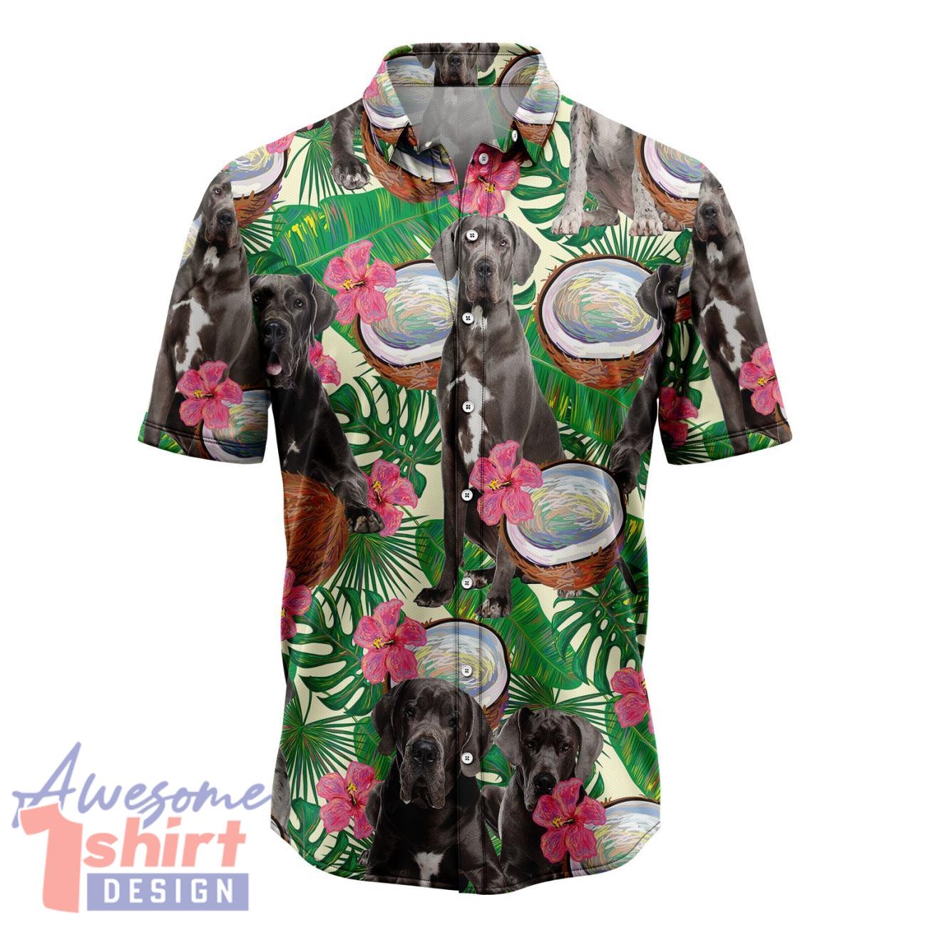 Great Dane Tropical Coconut Hawaiian Shirt Short Sleeve Beach Shirt