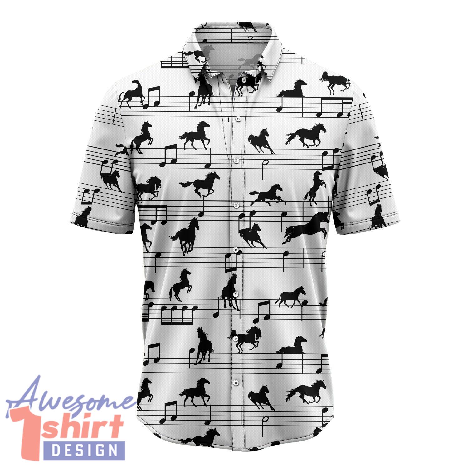 Horse Music Notes Hawaiian Shirt Aloha Beach Shirt For Summer Holiday