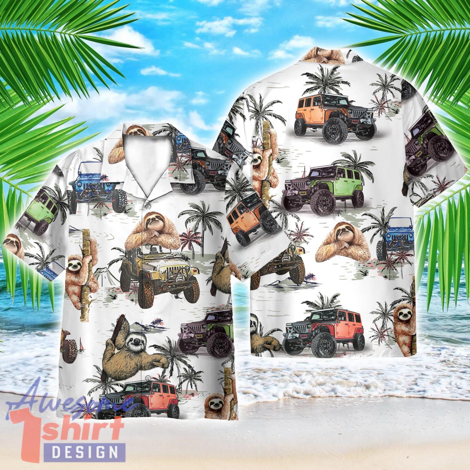 Jeep Car And Sloth Ocean AOP Hawaiian Shirt Cute Summer Holiday Gift