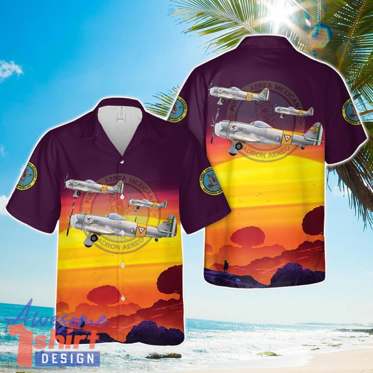 Mexican Air Force Republic P-47D Thunderbolt of Escuadrón Aéreo de Pelea 201 (201th Fighter Squadron) Hawaiian Shirt Beach Shirt For Men Women