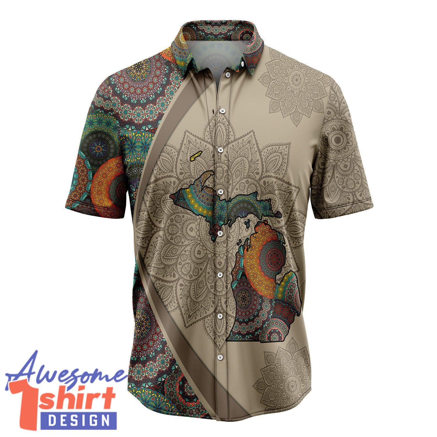 Michigan Mandala Hawaiian Shirt Aloha Beach Shirt For Summer Holiday