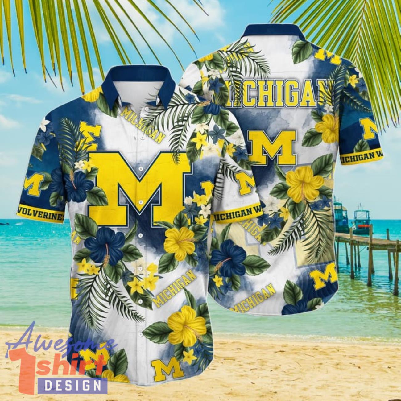 Michigan Wolverines NCAA2 Flower Hibiscus Tropical 3D Hawaiian Shirt Gift Ideas For Summer