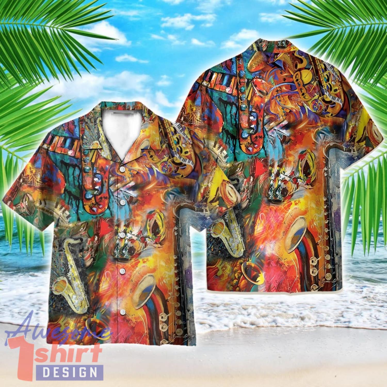 Music On World Off Saxophone Colorful AOP Hawaiian Shirt Cute Summer Holiday Gift