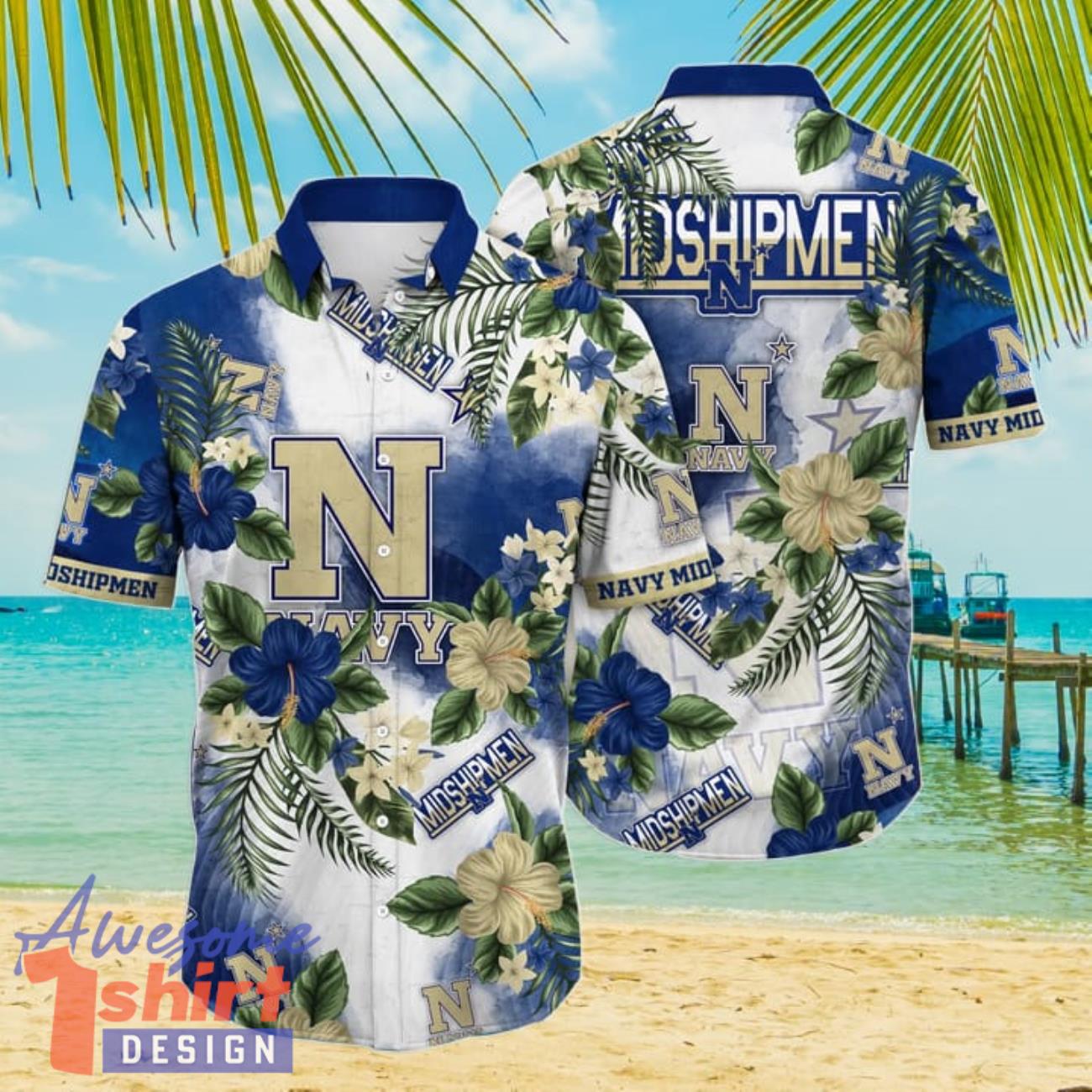 Navy Midshipmen NCAA3 Flower Hibiscus Tropical 3D Hawaiian Shirt Gift Ideas For Summer