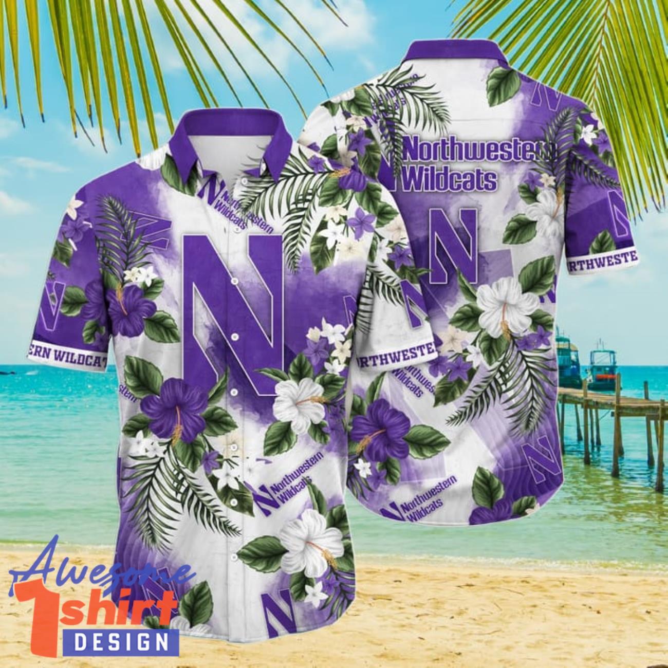 Northwestern Wildcats NCAA1 Flower Hibiscus Tropical 3D Hawaiian Shirt Gift Ideas For Summer