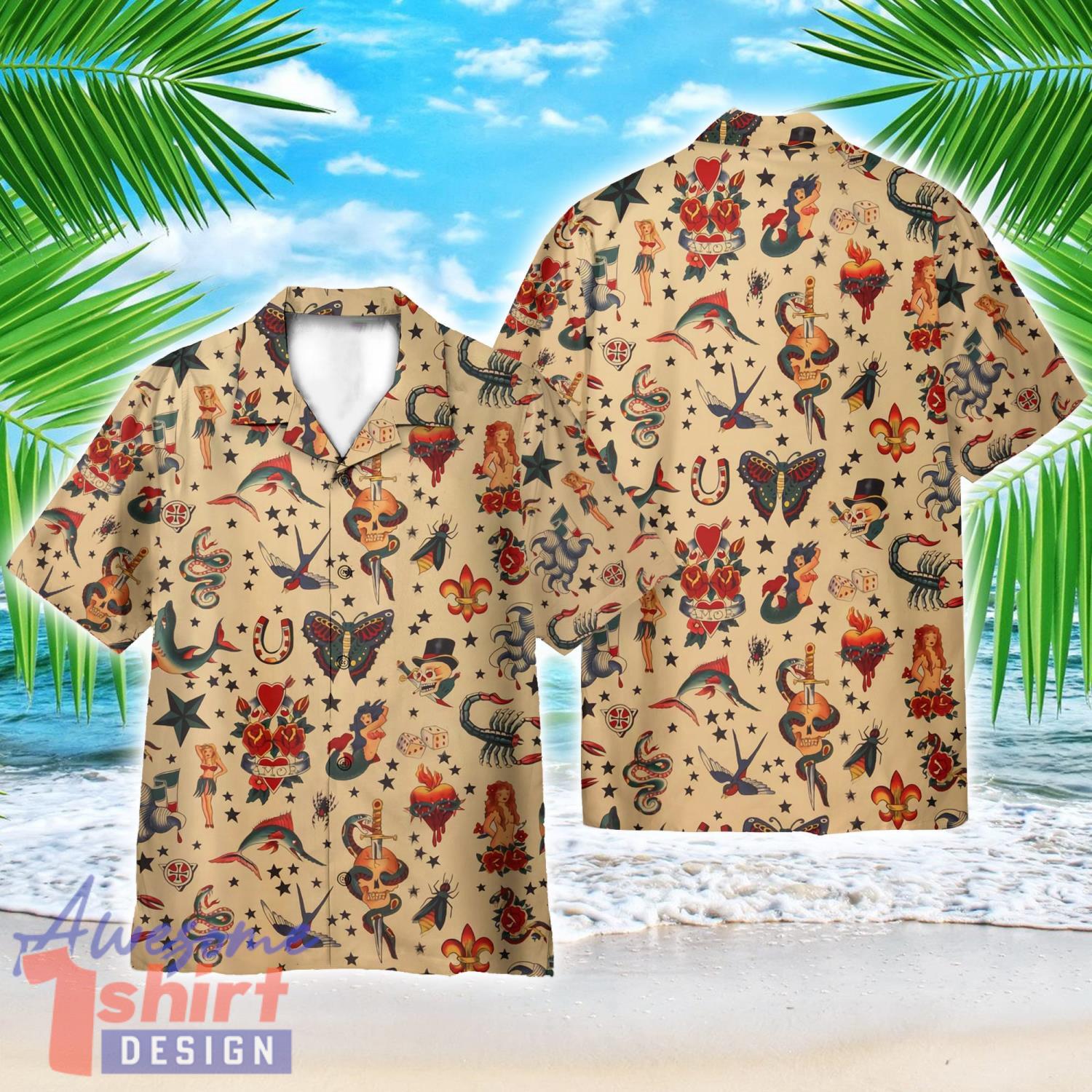 Old School Tatoo Summer AOP Hawaiian Shirt Beach Lover Summer Gift Shirt