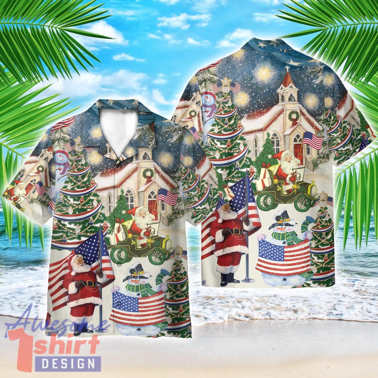 Patriotism American On Christmas AOP Hawaiian Shirt Beach Lover Summer Gift Shirt