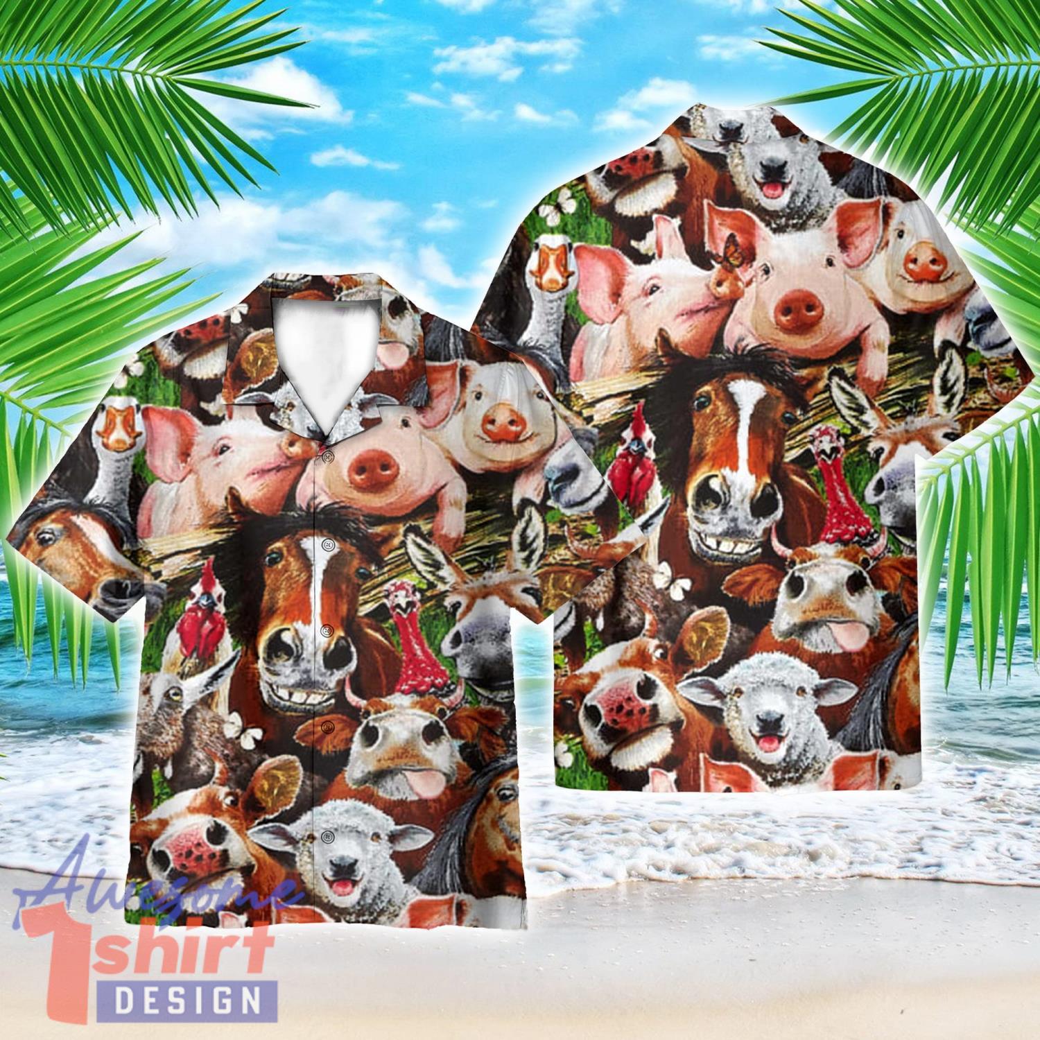 Pigs Play In The Farm Gift For Farmer AOP Hawaiian Shirt Beach Lover Summer Gift Shirt