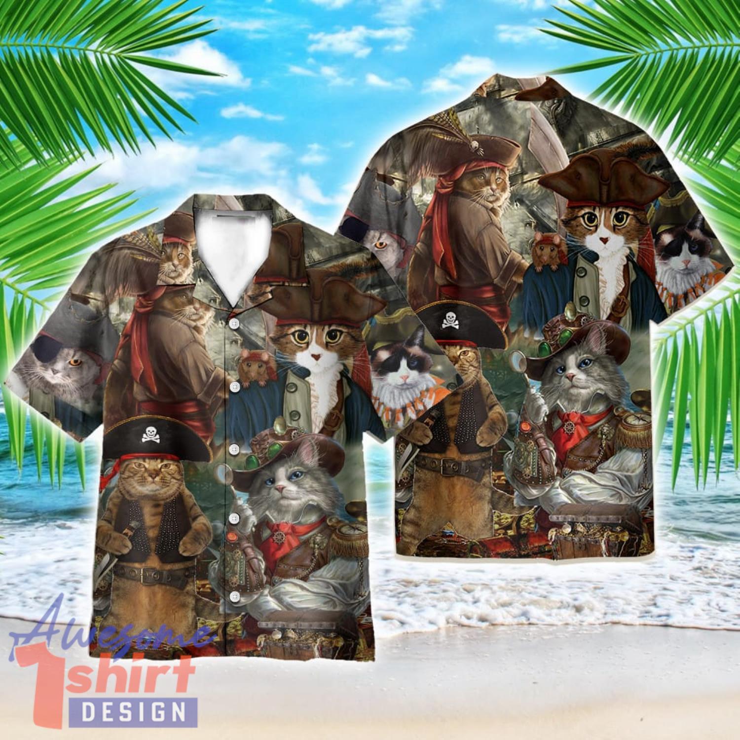 Pirate Captain Cat Funny Shirts AOP Hawaiian Shirt Beach Lover Summer Gift Shirt