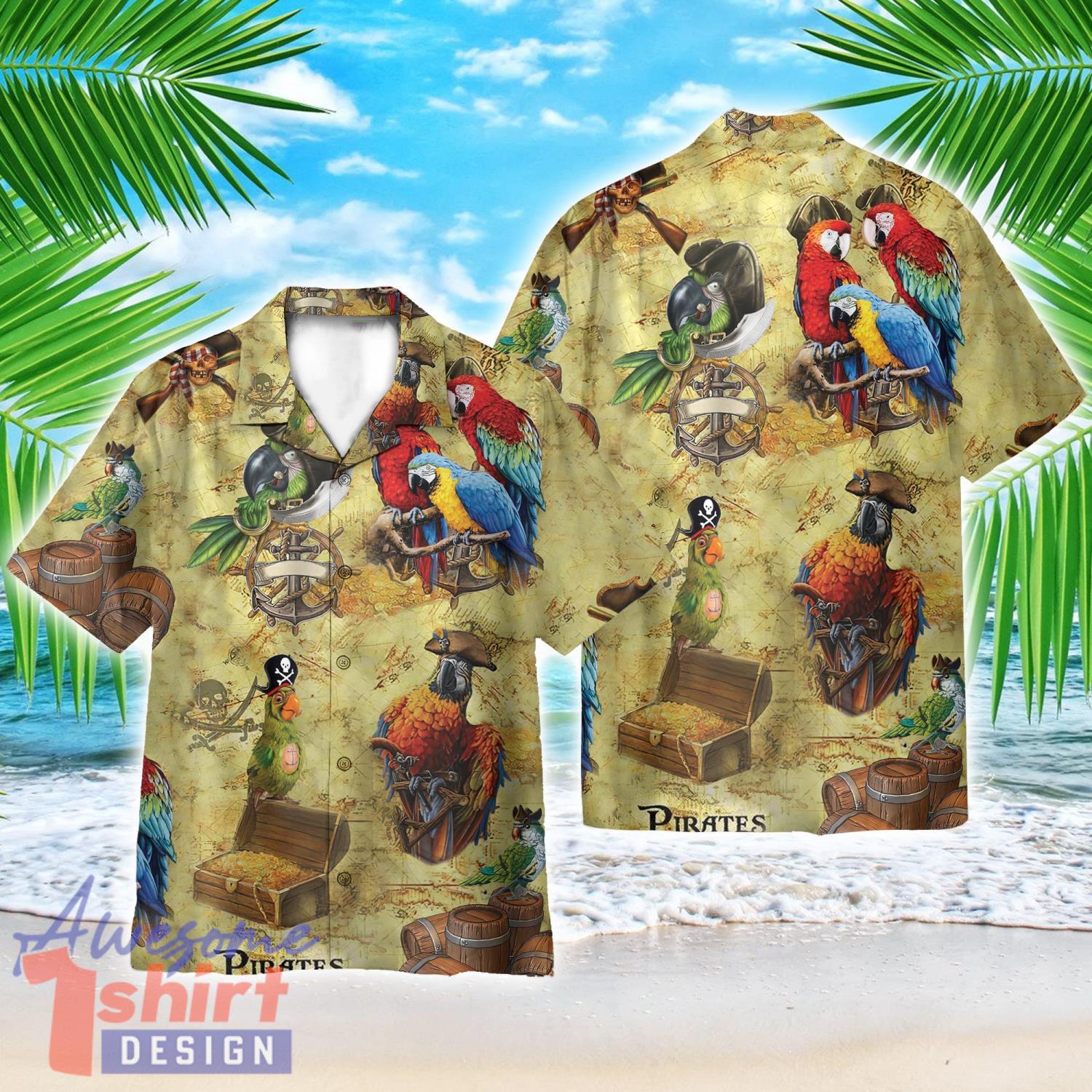 Pirate Parrot AOP Hawaiian Shirt Cute Summer Holiday Gift