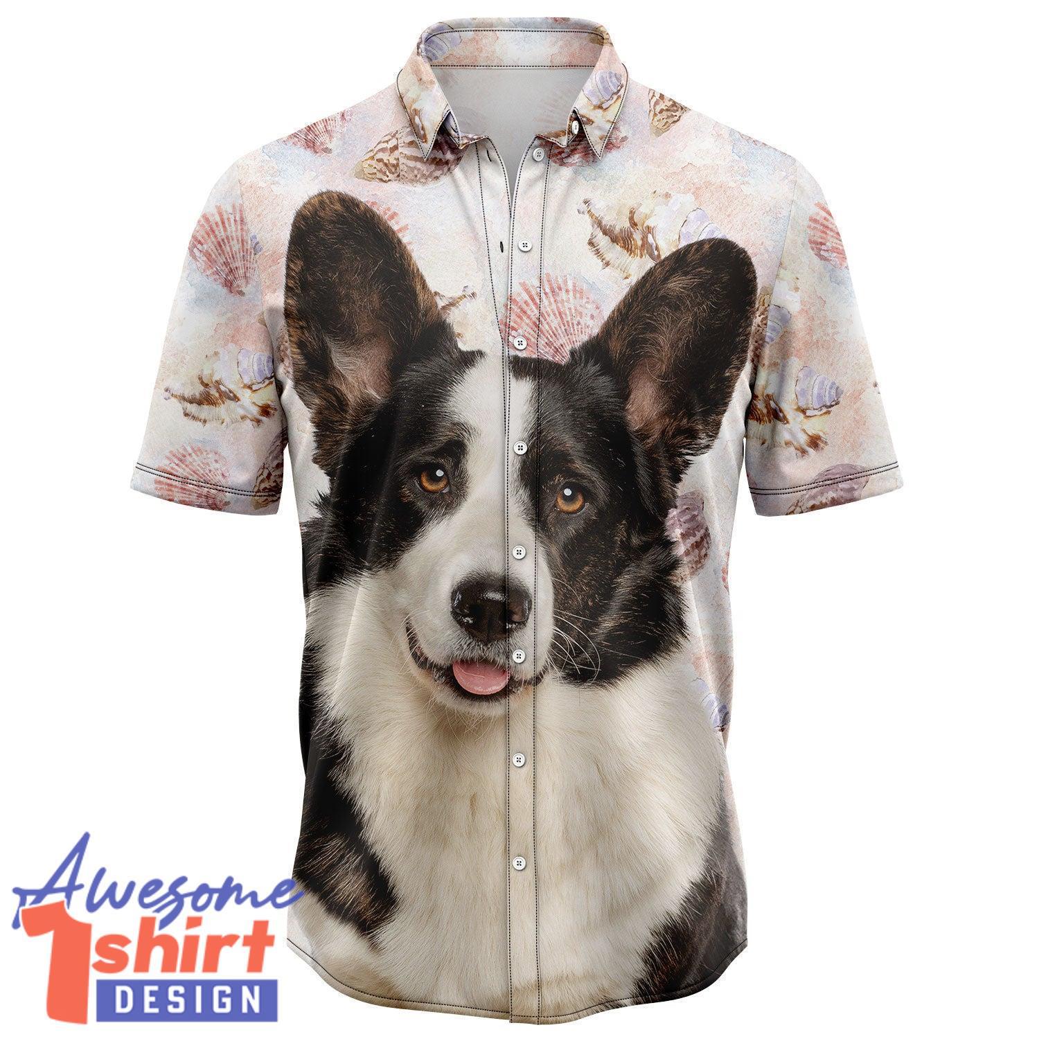 Seashells and Cute Cardigan Welsh Corgi Hawaiian Shirt Aloha Beach Shirt For Summer Holiday