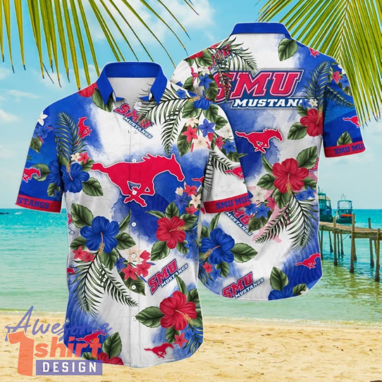 SMU Mustangs NCAA3 Flower Hibiscus Tropical 3D Hawaiian Shirt Gift Ideas For Summer