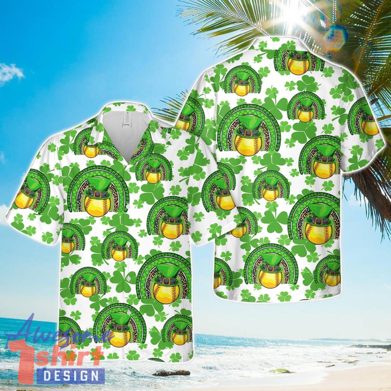 Softball Shamrock St Patrick’s Day Hawaiian Shirt Aloha Beach Shirt