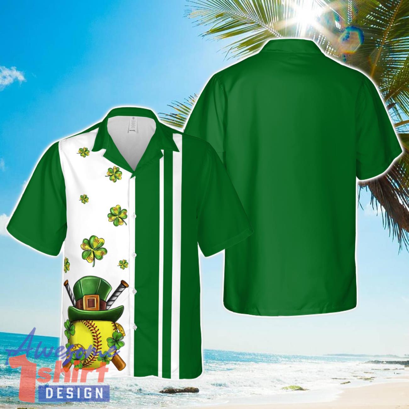 St. Patrick’s Day clover with Softball Hawaiian Shirt Aloha Beach Shirt