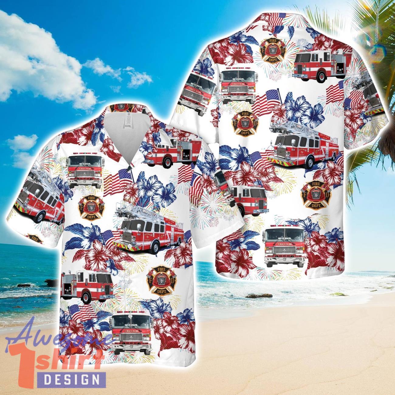 Firefighter Fire Truck, 4th Of July 3D Beach Shirt Summer Hawaiian Shirt