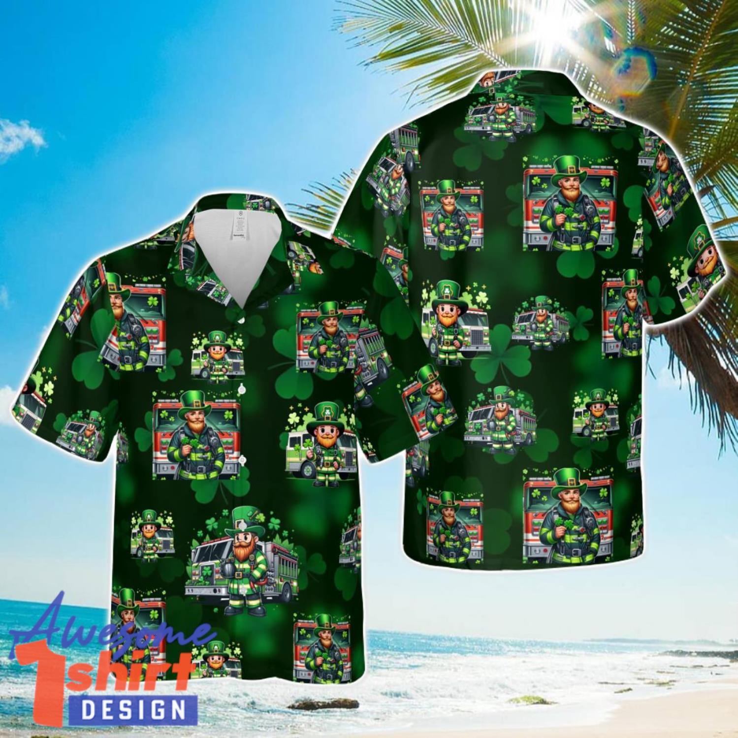 Firefighter Saint Patrick’s Day Leprechaun 3D Beach Shirt Summer Hawaiian Shirt