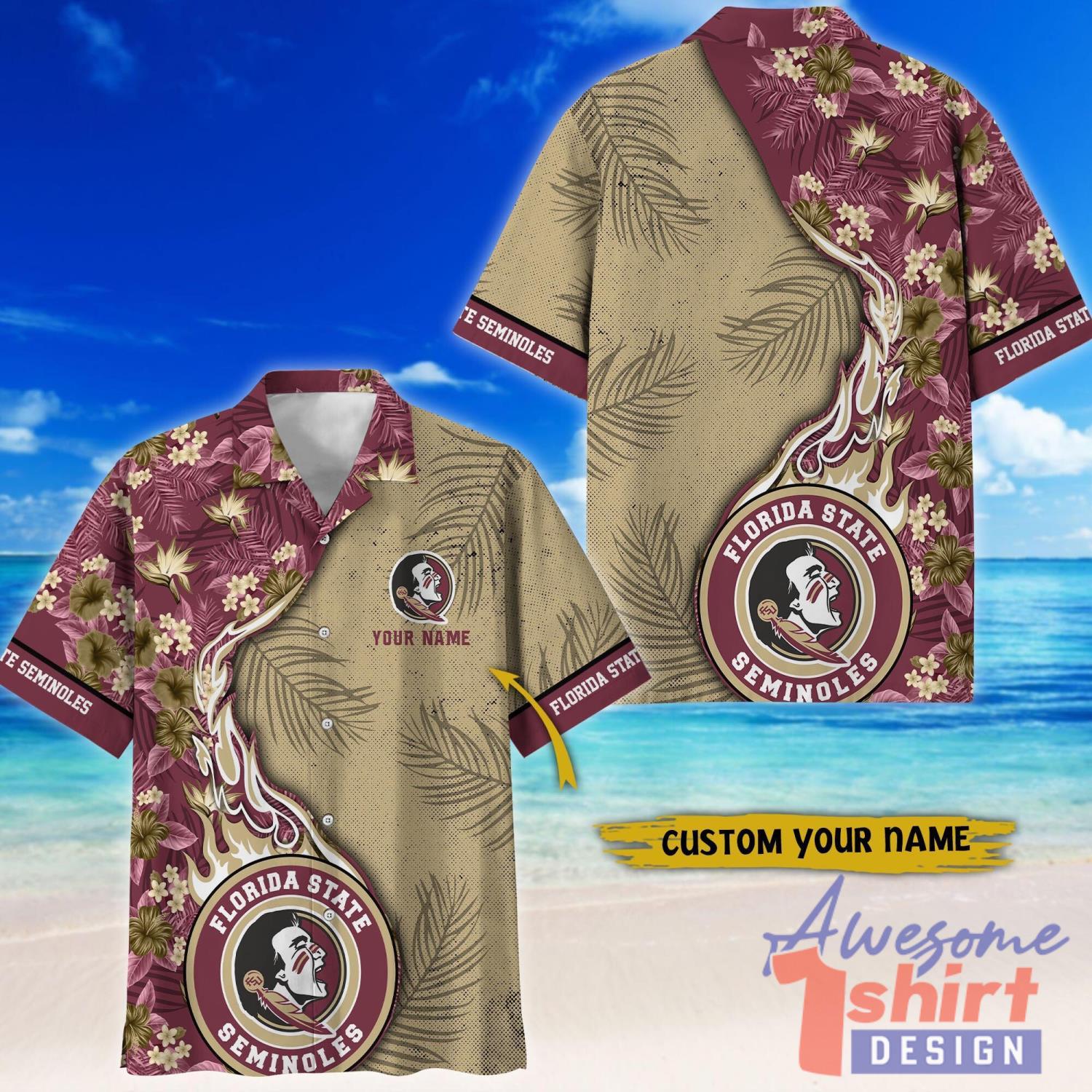 Florida State Seminoles Tropical Style Fireball Custom Name Hawaiian Shirt