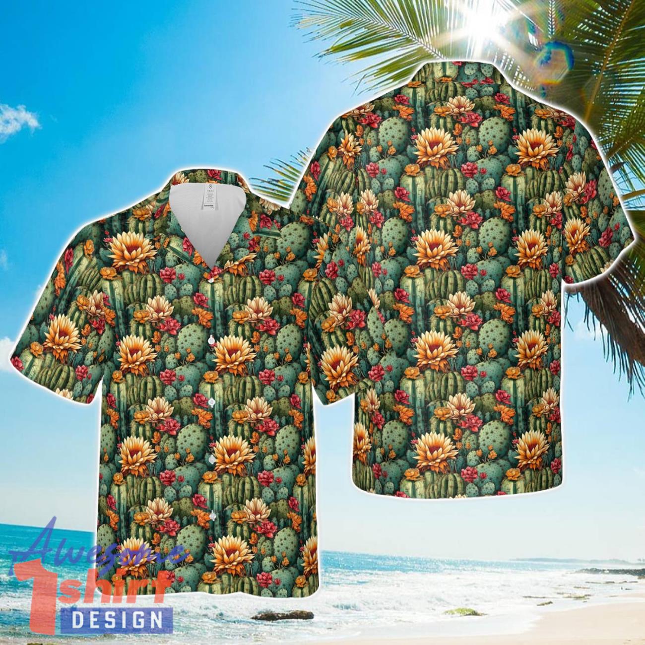 Green cactus seamless AOP Hawaiian Shirt Summer Holiday Gift