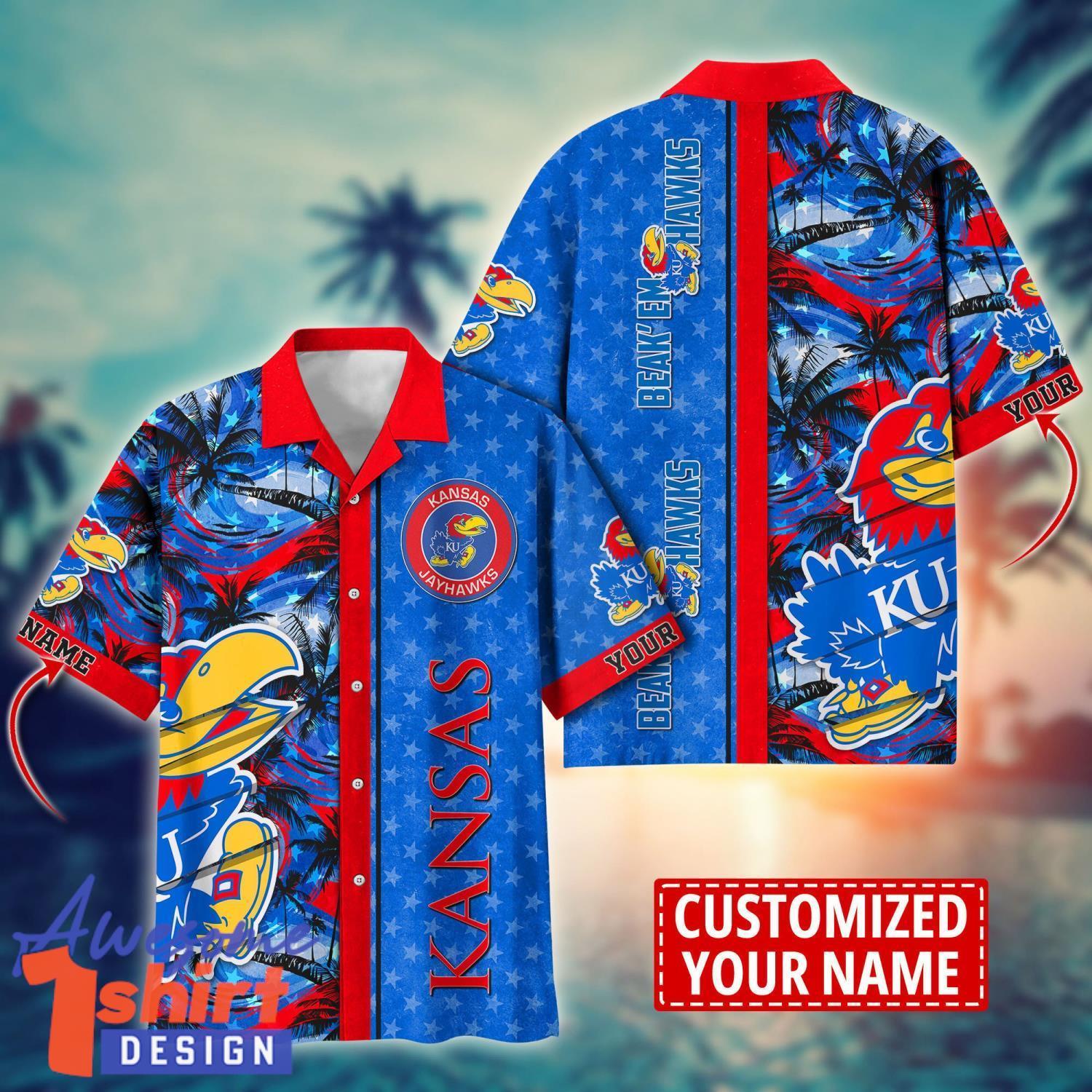 Kansas Jayhawks Personalized Name Tropical Hawaiian Shirt Holiday Summer Gift