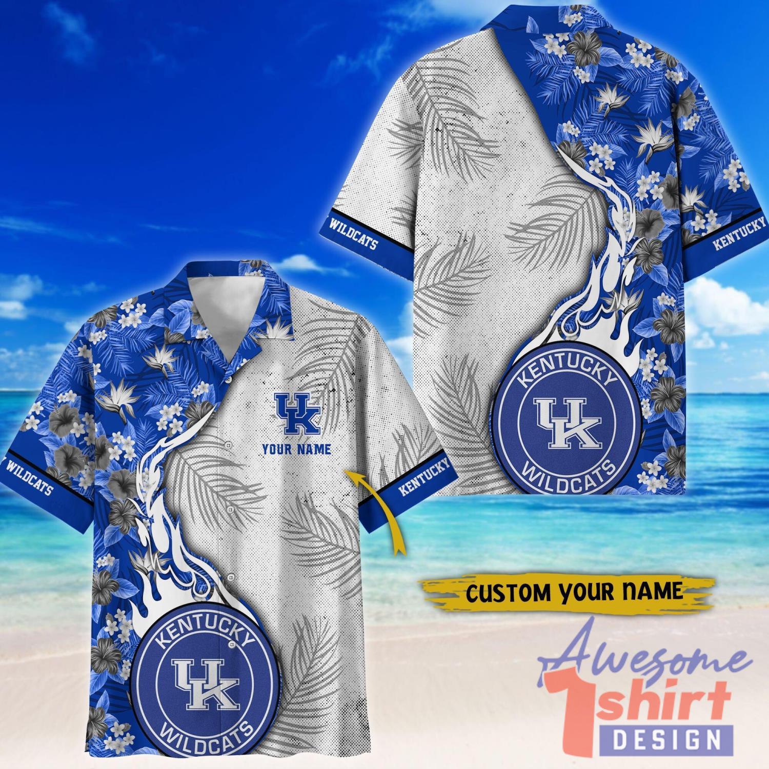 Kentucky Wildcats Tropical Style Fireball Custom Name Hawaiian Shirt