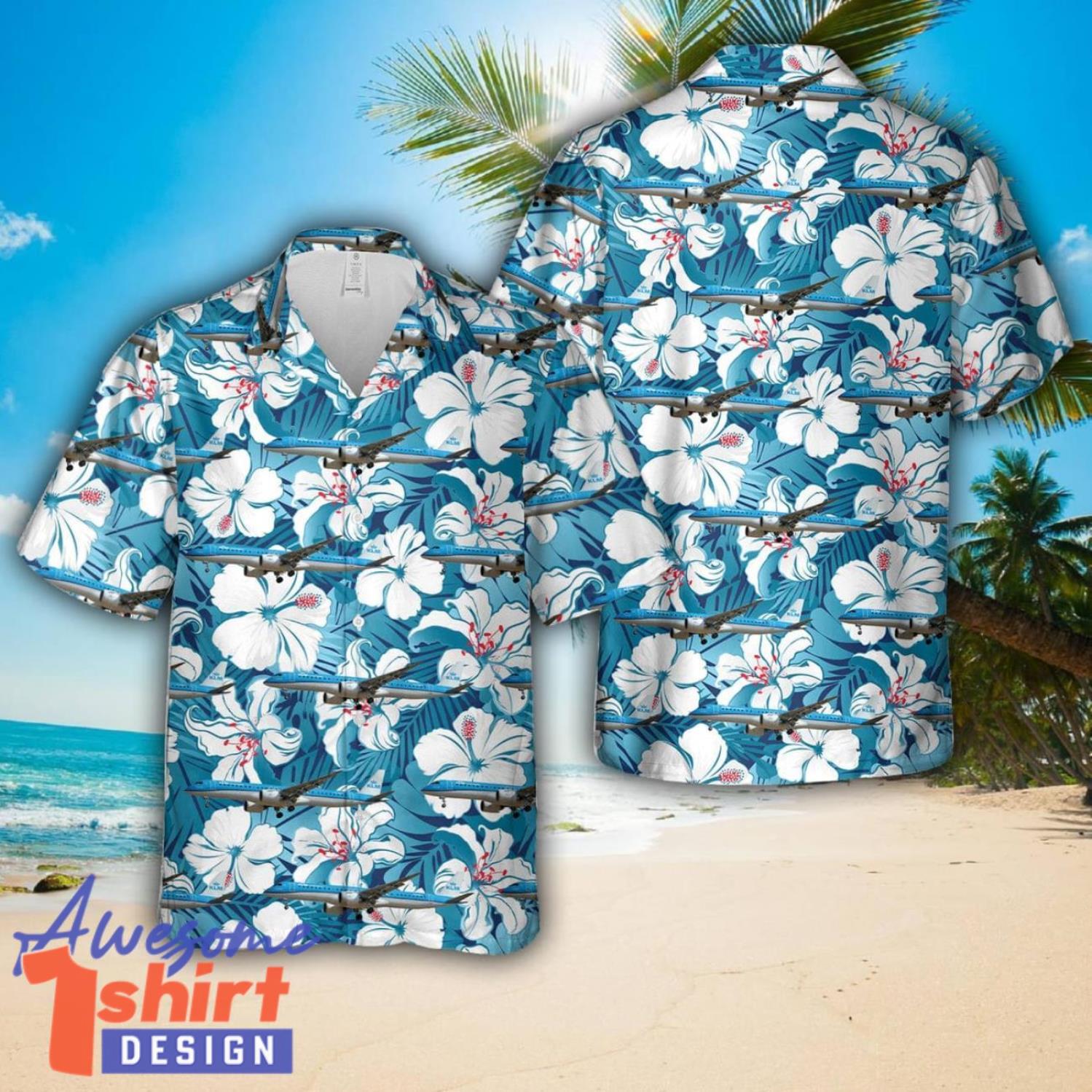 KLM Cityhopper Embraer E195-E2 (ERJ 190-400 STD) Big Flower Pattern Hawaiian Shirt