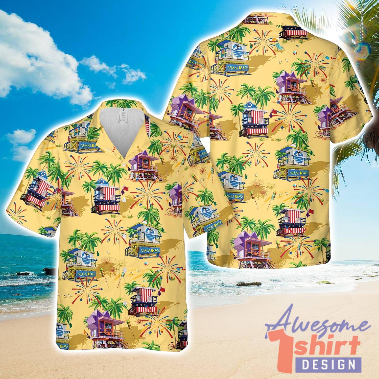 Lifeguard Hut Miami Beach, 4th Of July 3D Hawaiian Shirt Happy Summer Gift