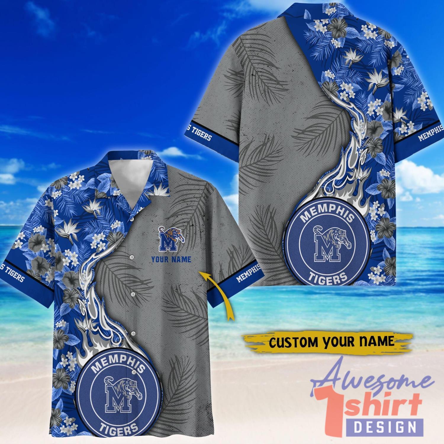 Memphis Tigers Tropical Style Fireball Custom Name Hawaiian Shirt