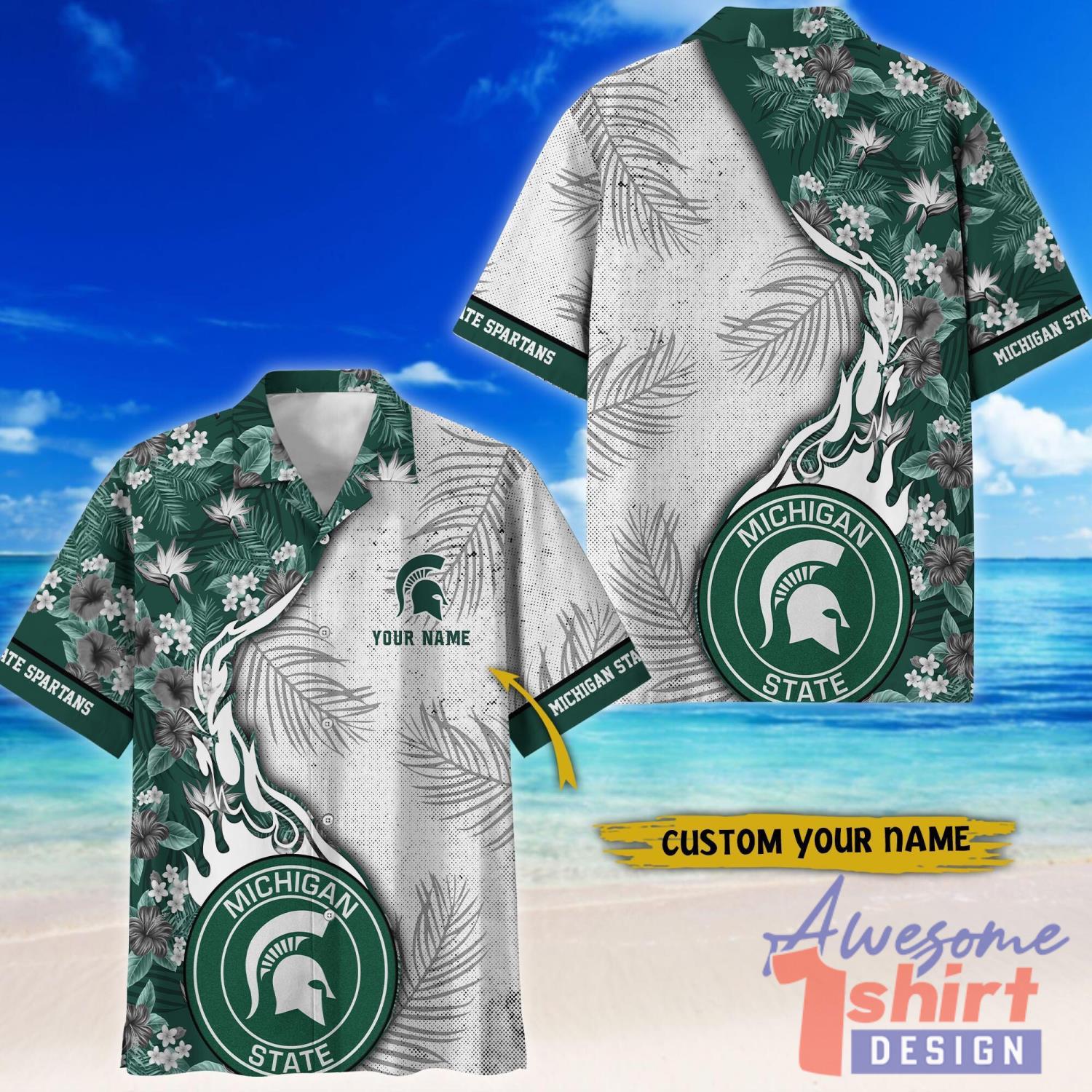 Michigan State Spartans Tropical Style Fireball Custom Name Hawaiian Shirt