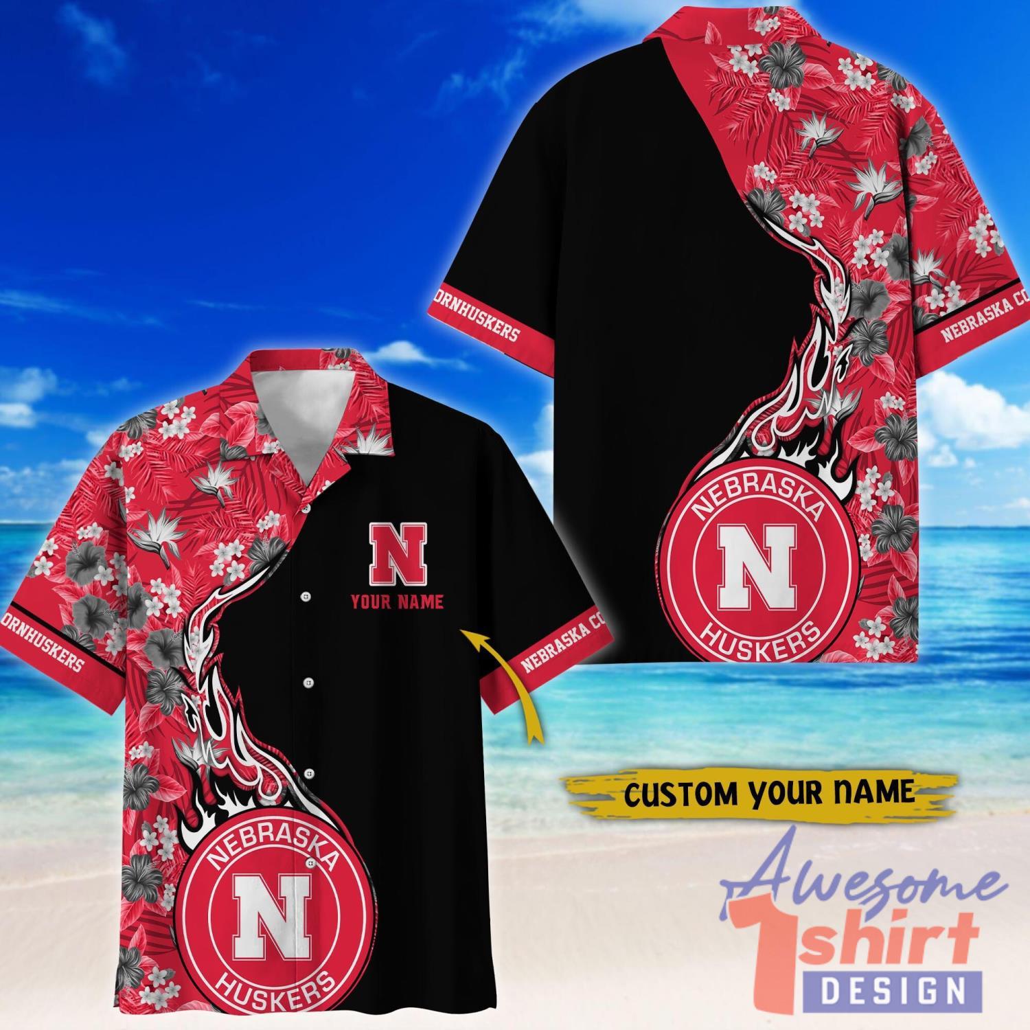 Nebraska Cornhuskers Tropical Style Fireball Custom Name Hawaiian Shirt