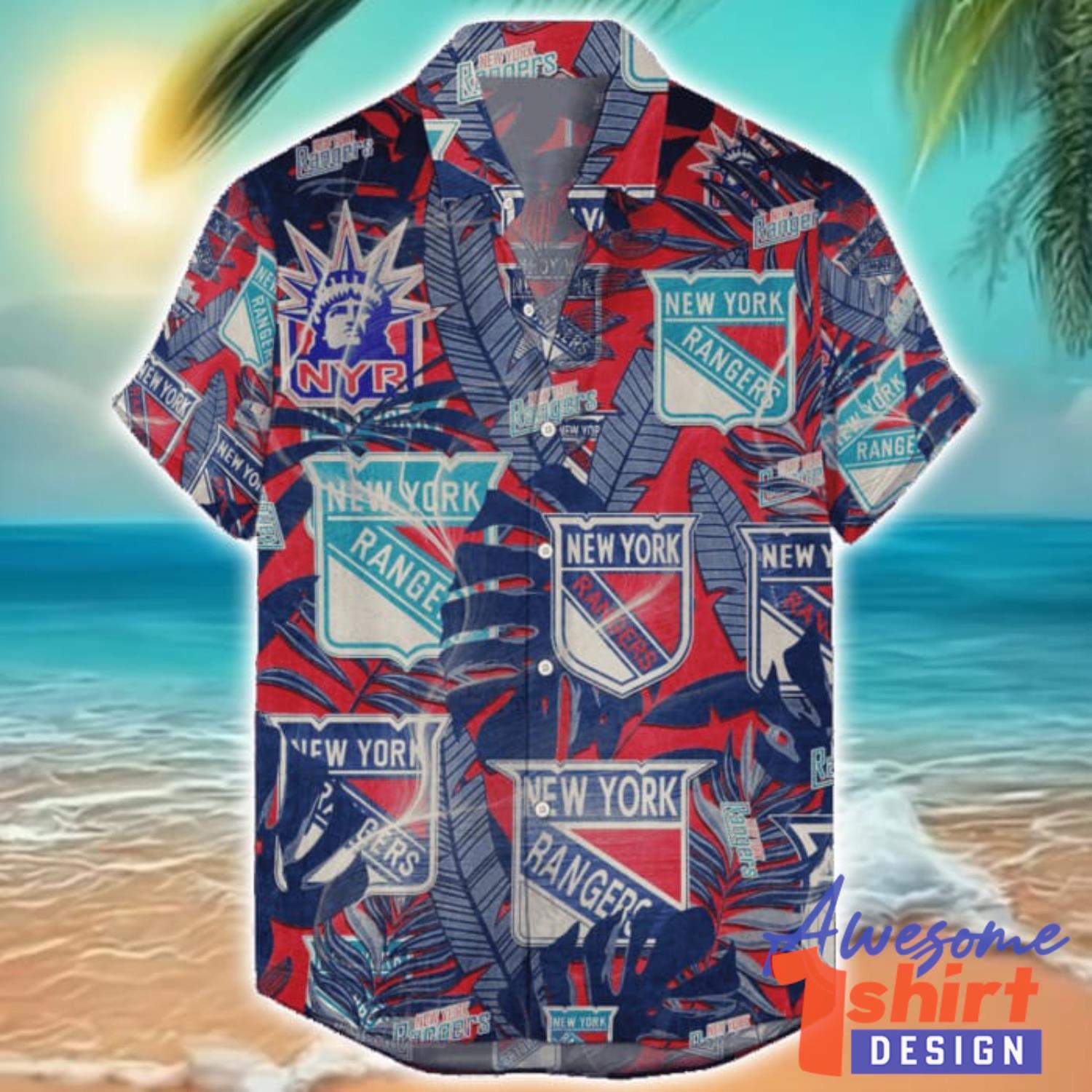 New York Rangers Hawaiian Retro Logo Revolution NHL 2024 Hawaiian Shirt For Fans