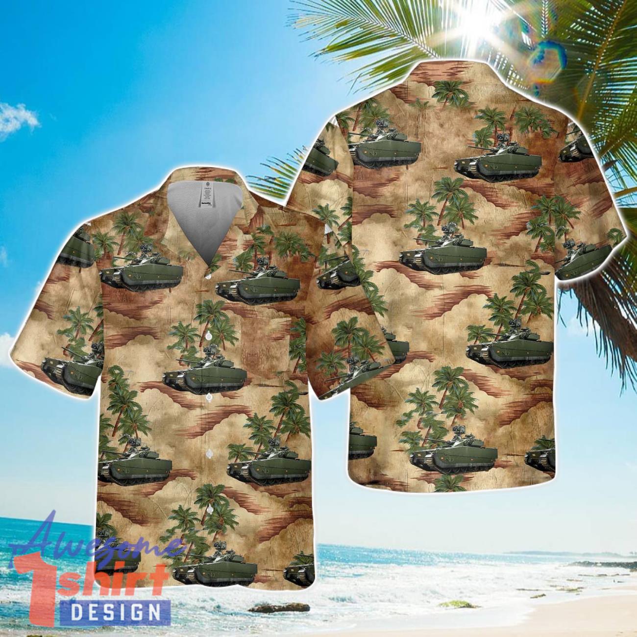 Norwegian Army CV90 Infantry Fighting Vehicle Pocket AOP Hawaiian Shirt Summer Holiday Gift