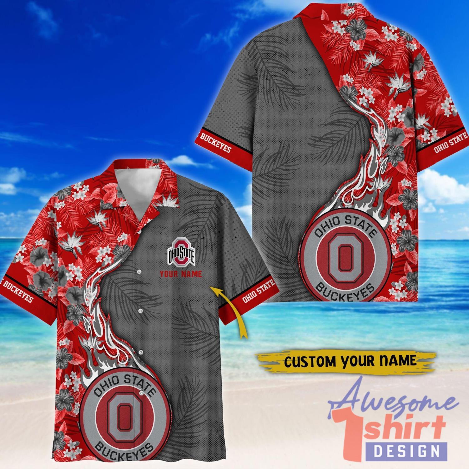 Ohio State Buckeyes Tropical Style Fireball Custom Name Hawaiian Shirt